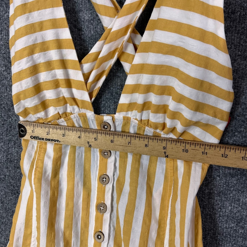 CELANDINE Anthropologie Romper Womens S Yellow Striped Cotton Blend Tie Shoulder - Picture 6 of 10